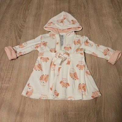 Carters Terry Cloth Girls Pink Owls Bath Robe Swim Voverup Size 0-9 Months Foto 1 de 3