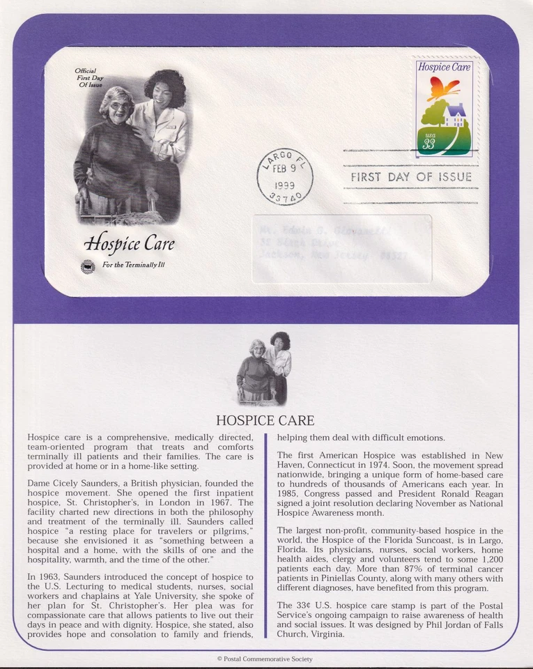 1999 Hospice Care medical ill treatment Sc 3276 FDC with PCS cachet on info page - Image 1 of 1