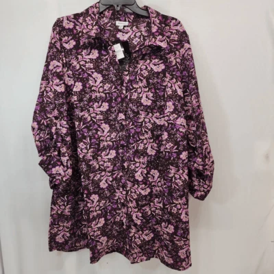 Avenue Womens Size 20 Brown Floral Paisley Potion Button Up Button Sleeve Blouse - Image 1 of 4