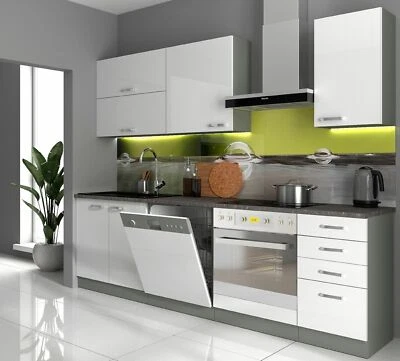 Küche Bianca Basic I 240 cm Küchenzeile Hochglanz weiß Küchenblock Einbauküche - Bild 1 von 4