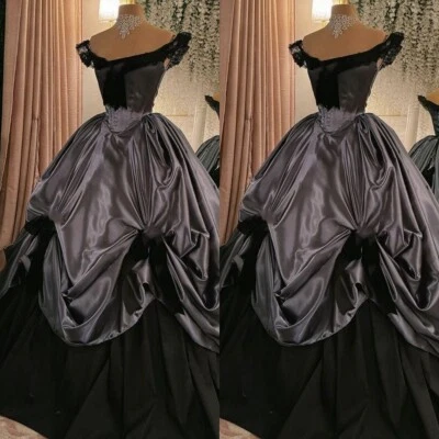 1960s Wedding Dresses Victorian Black Satin Vintage Sleeveless Bridal Gowns - Image 1 of 4