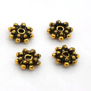 50 PCS 10MM SUN FLOWER SPACER BALI BEAD ANTIQUE GOLD PLATED 519 - Picture 1 of 3