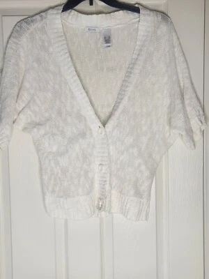 Cardigã feminino Liz&Co XL branco mistura de linho malha Dolman Shrtslv botões para cima  - Imagem 1 de 4