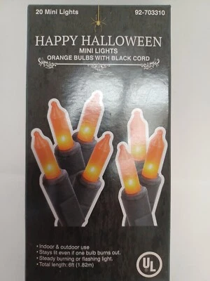 Happy Halloween New 20 Mini Lights Orange Bulb 6 Ft Cord Indoor Outdoor - Image 1 of 4
