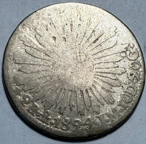 MEXICO - Hookneck - Silver 2 Reales - 1824 Mo. J.M. - Well Experienced - RARE! - Picture 1 of 2