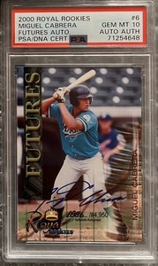 2000 Royal Rookies Futures Autographs Miguel Cabrera Rookie Auto /4950 PSA 10
