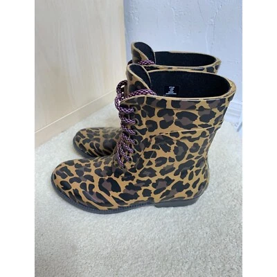 Botas de lluvia con cordones J.Crew estampado animal leopardo marrón negro para mujer talla 6 Foto 1 de 4