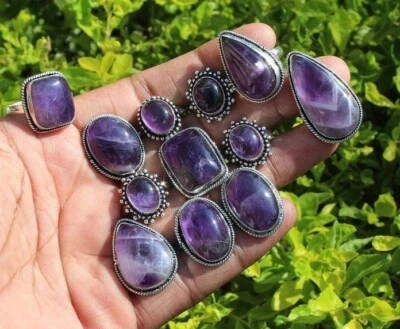 Хиппи аметист 925 пробы покрытием кольца лот, богемные ювелирные изделия, подарок любовь ~ - Изображение 1 из 2