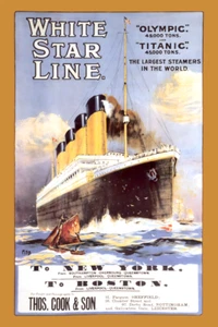 Poster pubblicitario White Star Line Olympic Titanic New York Boston stampa artistica - Foto 1 di 1