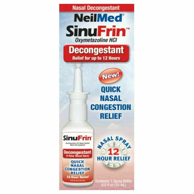 NeilMed SinuFrin Decongestant Quick Nasal Relief 12 Hour Spray, 15ml - 2 Pack
