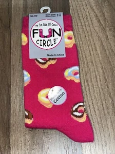Donut Socks Fun Circle Print Pink Shoe Size 5-10 - Picture 1 of 2