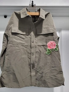 NWT MONNALISA Girls 6 Yrs Khaki/Green w/Crochet Flower Bottom Dowm - Picture 1 of 6