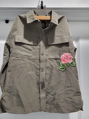 NUEVO CON ETIQUETAS MONNALISA Niñas 6 Años Caqui/Verde con Fondo Flor Crochet Dowm Foto 1 de 4