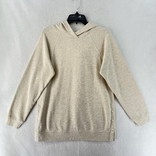 OFF WHITE Felpa con cappuccio Ideology donna taglia M avorio vestibilità rilassata manica Raglan pullover a scatto laterale