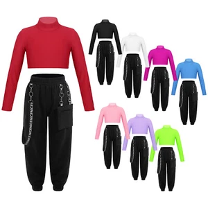 Conjunto de 2 camisetas sin mangas cortas de hip hop de manga larga con pantalones deportivos para niños y niñas - Imagen 1 de 99