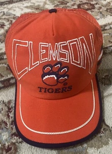 EUC Vintage 80s Clemson Tigers Three 3 Stripe Trucker SnapBack Hat Cap USA Made - Picture 1 of 10
