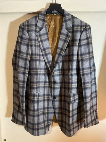 Giacca Lana a Quadri Burberry Uomo Su Taglia ITALIA 50 40 2 bottoni Grigi Cammello