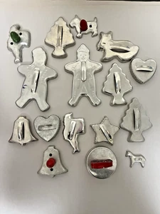 Vintage Lot of 16  Aluminum Cookie Cutters, Some W/Wood Handles - Picture 1 of 7
