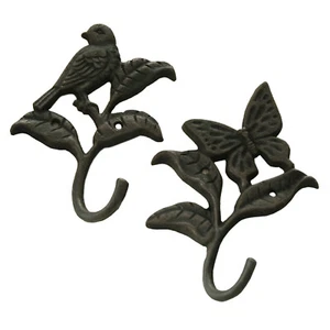 2er Set Wandhaken Vogel Schmetterling Gusseisen 17,5 cm Wandhaken Gaderobenhaken - Bild 1 von 1