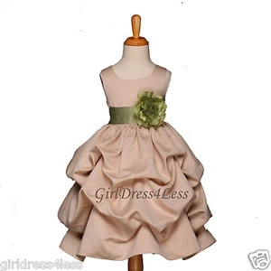 CHAMPAGNE/SAGE BRIDESMAID PICK UP FLOWER GIRL DRESS 6M 9M 12M 18M 2 4 6 8 10 12 - Picture 1 of 2