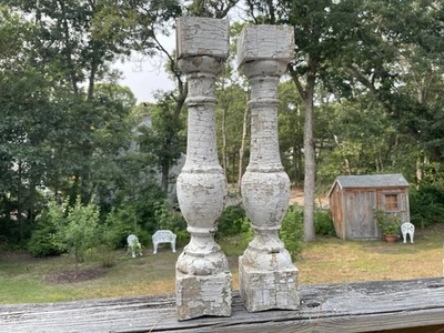 Antique Victorian Pair Architectural Salvage Chippy Paint Porch Balusters 19.5" - Image 1 of 4