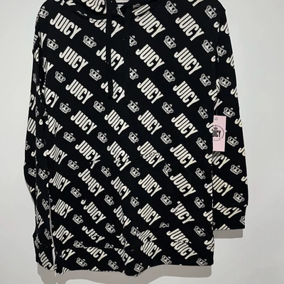 Juicy Couture Women's Black White Logo French Terry Long Sleeve Hoodie Small NWT - Image 1 of 4