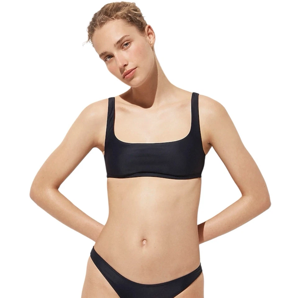J Crew Navy Blue Square Neck Bikini Top Womens Size M - Image 1 of 4