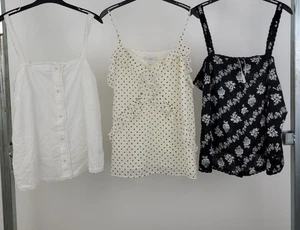 M&S 3Pcs Bundle Size 18 Beige & Black Floral Linen Cami Polka Dot Ruffle Top F2 - Picture 1 of 10