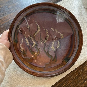 Ciotola ceramica studio vintage dipinta a mano viola smalto a goccia - firmata Boho Folk Art - Foto 1 di 13