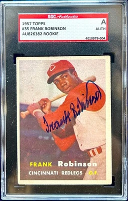 Tarjeta de béisbol de novato firmada por Frank Robinson 1957 Topps #35. SGC A. Auténtico automático Foto 1 de 2