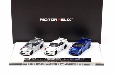 Set Limitato Di 3 Auto Nissan Skyline GT-R R34 Nismo 1:64 Motorhelix Foshan 499 - Immagine 1 di 4