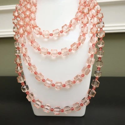 Tarina Tarantino Collar Melocotón Lucite Cubo 4 Capas Swarovski Firmado Plateado Foto 1 de 4