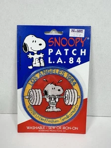 Snoopy Peanuts Weight Lifting Los Angeles Olympics 1984 Iron On Sew On Patch - Picture 1 of 2