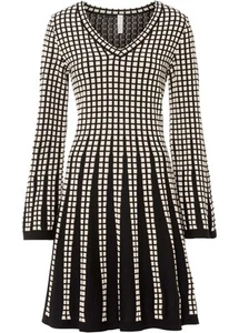 Ausgestelltes Jacquard-Strickkleid Gr. 36/38 Schwarz Wollweiß Damen Kleid Neu - Bild 1 von 1