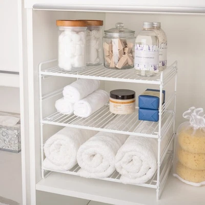 3-Tier Adjustable Storage Shelf Stackable Wire Shelving Organizer Unit White US - Image 1 of 4