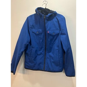 Levi's Mens Blue Softshell Hooded Trucker Jacket M Full Zip Lightweight - Picture 1 of 8