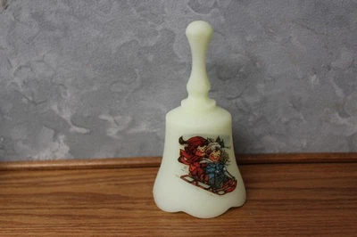 Vintage Fenton Glow Custard Glass Campbell's Kids SLED Musical Bell 1984 URANIUM - Image 1 of 4
