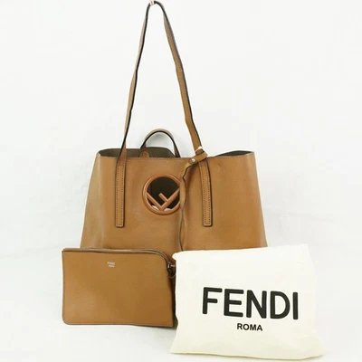 Fendi F Cutout Tote Bag In Brown Leather With Removable Pouch And Dust Bag - Image 1 of 4