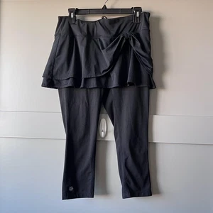 Athleta Skirted Capri Leggings Womens Medium Black Skort Yoga Running Ruched - Picture 1 of 11