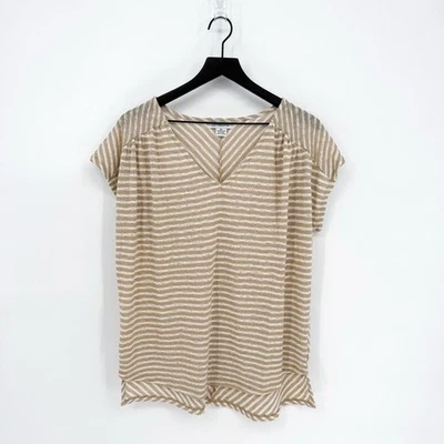 Top para mujer Liz Claiborne XL rayas neutras cuello en V Foto 1 de 4