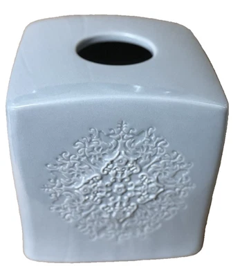 Porta-caixa de tecido Saturday Knight Ltd cinza "Benito" cerâmica pesada 5,5x5,5x6" - Imagem 1 de 4