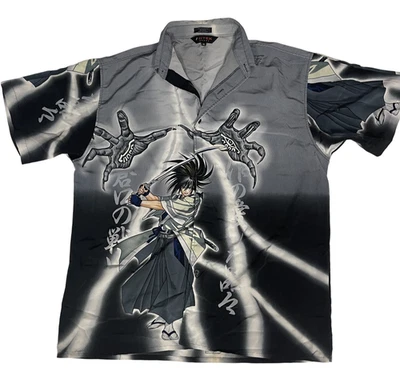 Vintage Y2K DTEK Sport Anime Button Up Shirt XL Samurai AOP Made in Korea - Image 1 of 4