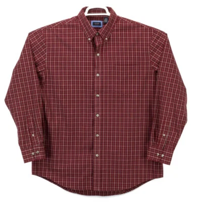 Camisa para hombre Arrow grande roja blanca a cuadros manga larga cuello abotonado usada en excelente estado Foto 1 de 4