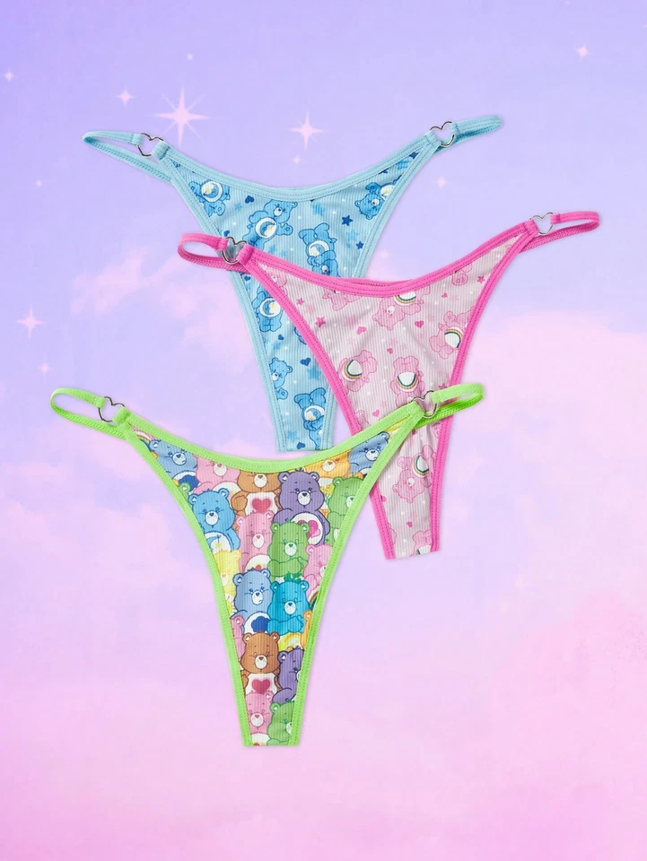 Women's Care Bears Kawaii Licensed Cartoon G-String Thong Panties - Pack of 3 - Image 1 of 4