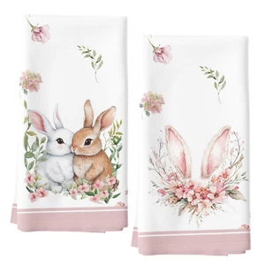 Lindo juego de toallas de cocina Bunny de 2 toallas de té de cocina rosa floral de 18x26 pulgadas - Imagen 1 de 6
