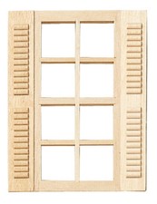 Bambole Casa 8 Vetro Finestrino Con Persiane di Legno 1:12 Scala 10.2x12.7cm