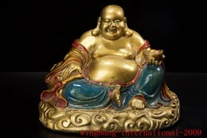 China Buddhism bronze gilt painted Bullions Ingot yuanbao Maitreya Buddha statue - Picture 1 of 9