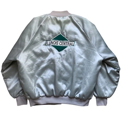 West Ark USA Illinois Central Green Diamond Satin Bomber Jacket Men’s 2XL Silver - Image 1 of 4