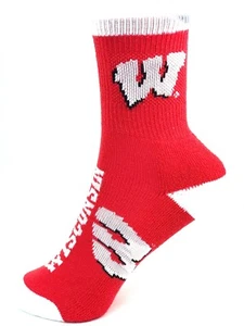 Wisconsin Badgers Red with White Cuff Heel & Toe Youth Socks - Picture 1 of 3