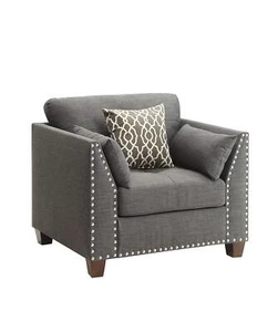 34 Charcoal And Brown Linen Arm Chair - Picture 1 of 1